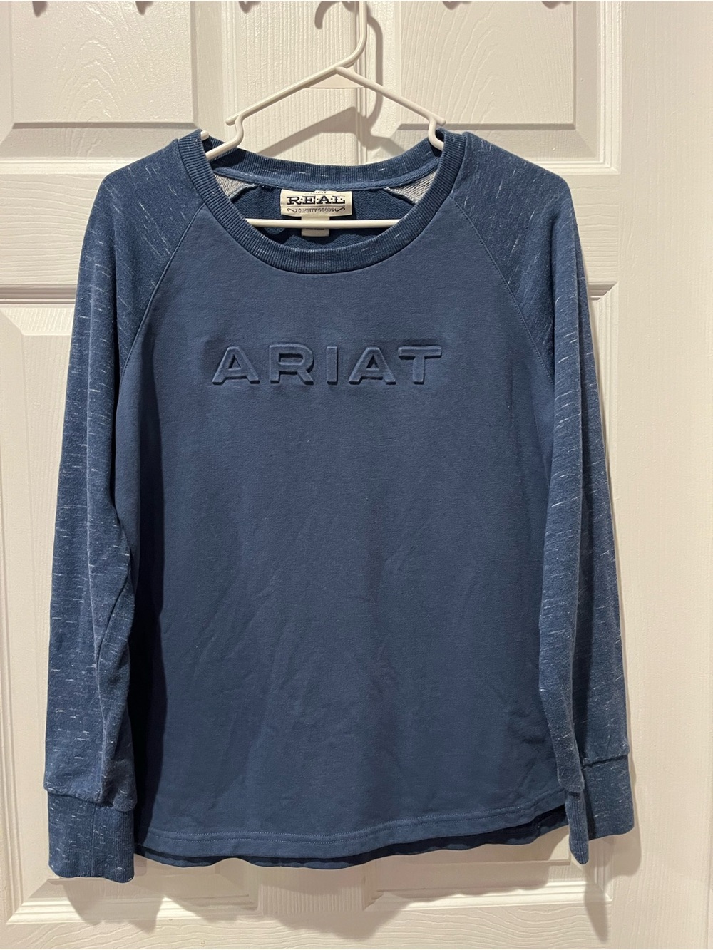 Ariat Navy Blue Pullover Sweatshirt with Heathered Sleeves